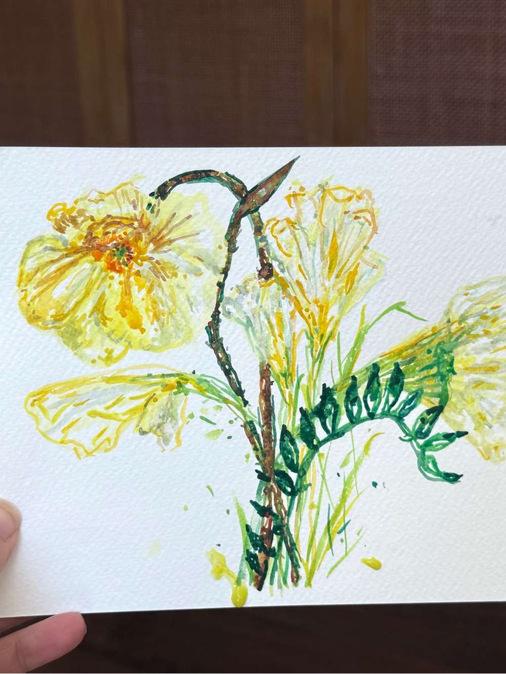 Original, Hand-Painted, Buttery Yellow Floral Watercolor Painting